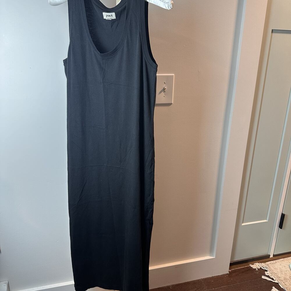 Pact Women’s Black Organic Cotton Maxi Tank Dress Size M Sleeveless Minimalist